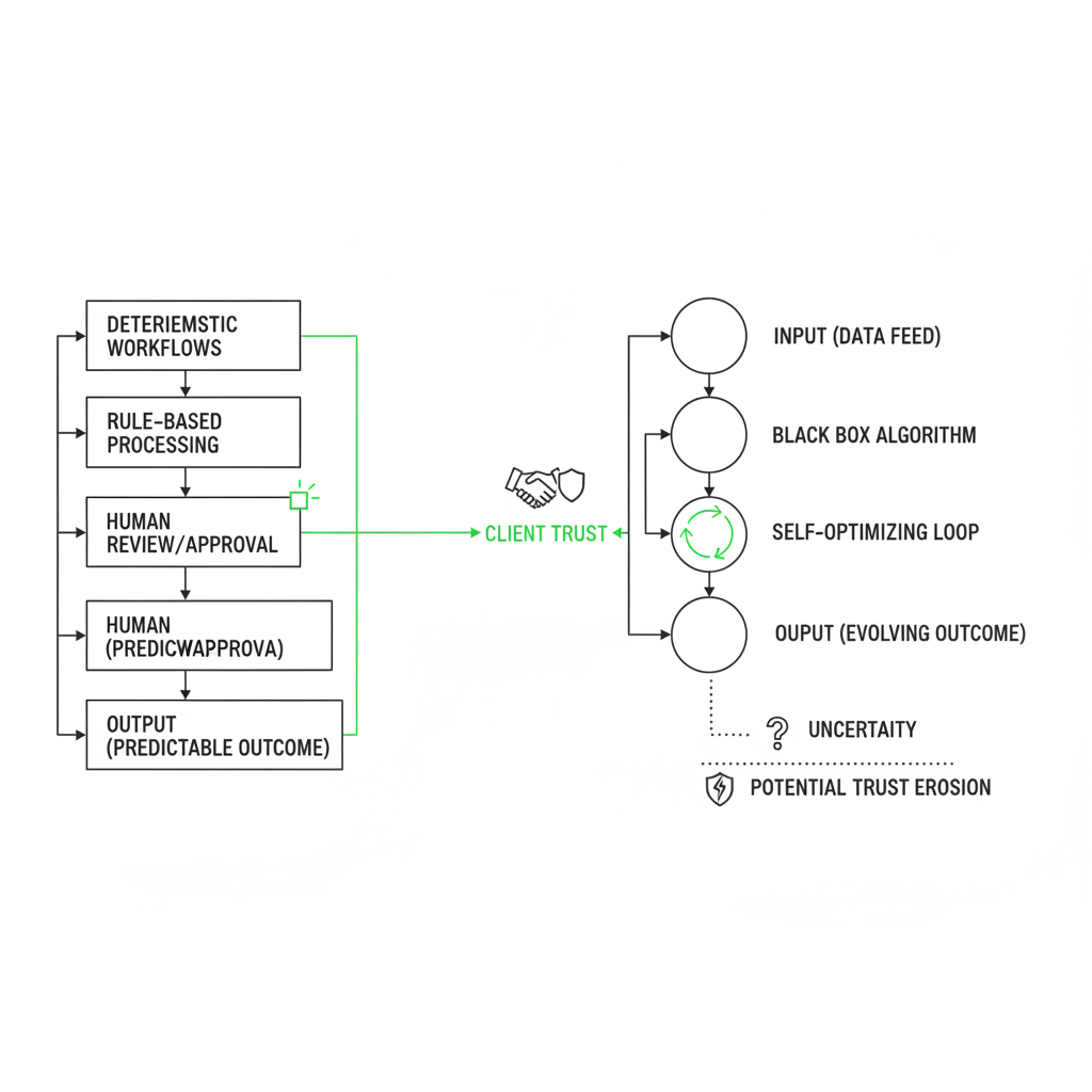 what makes deterministic workflows different from full ai autonomy?