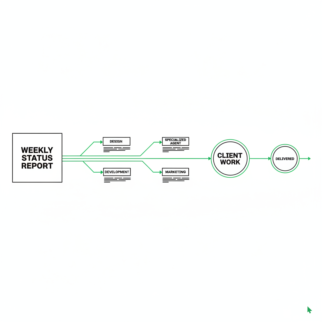 Why distribute weekly status reporting across specialized agents?